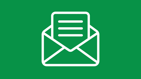 Email message icon on a green background.